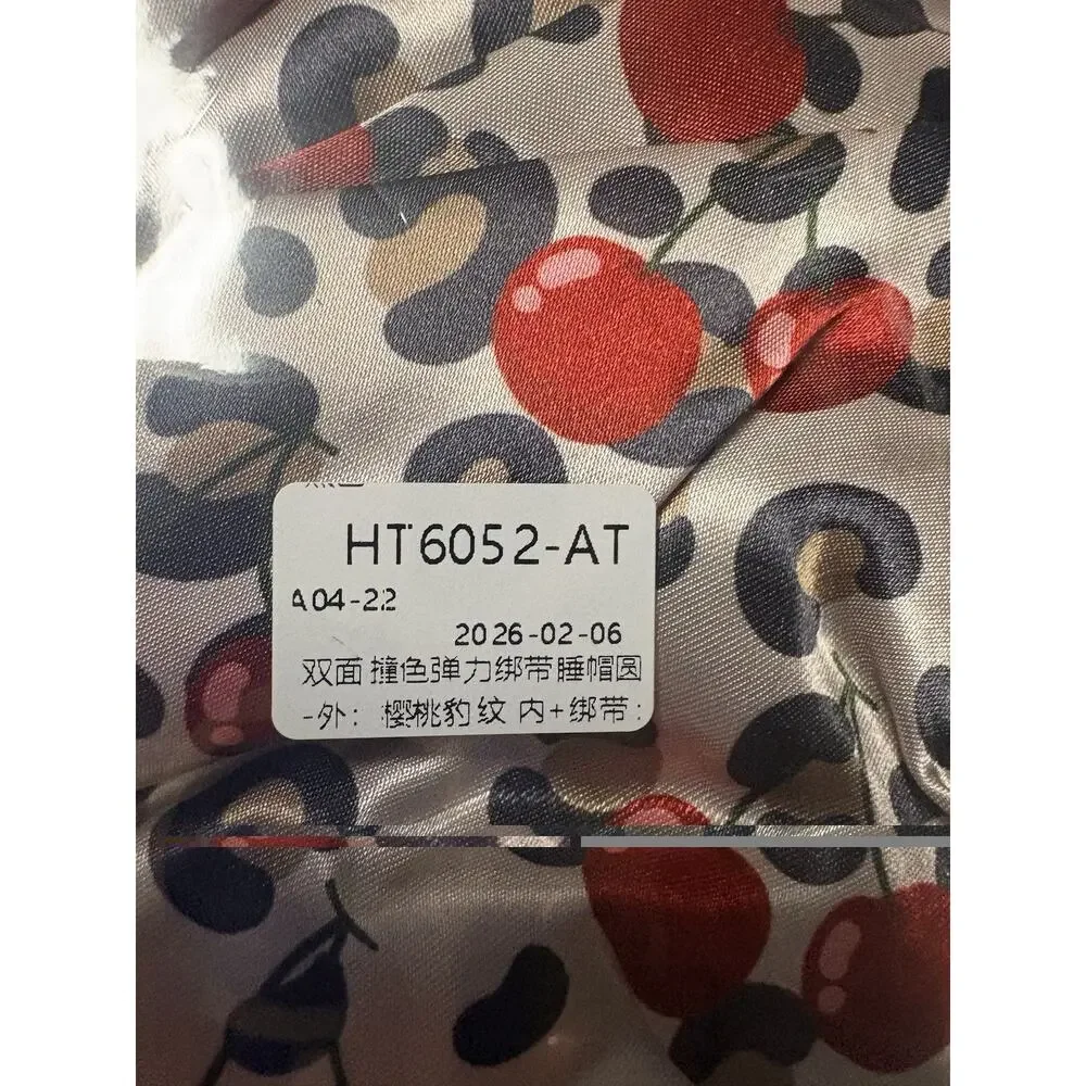 Satin Sleep Bonnet Double Layer Cherry Leopard Print Adjustable Hair Cap